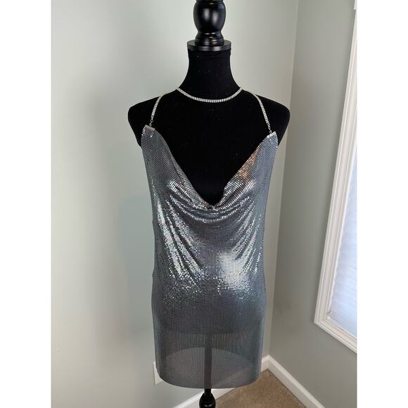 NEW w/FLAWS 8 Other Reasons Silver Chainmail Mini Dress - OS - Picture 1 of 9